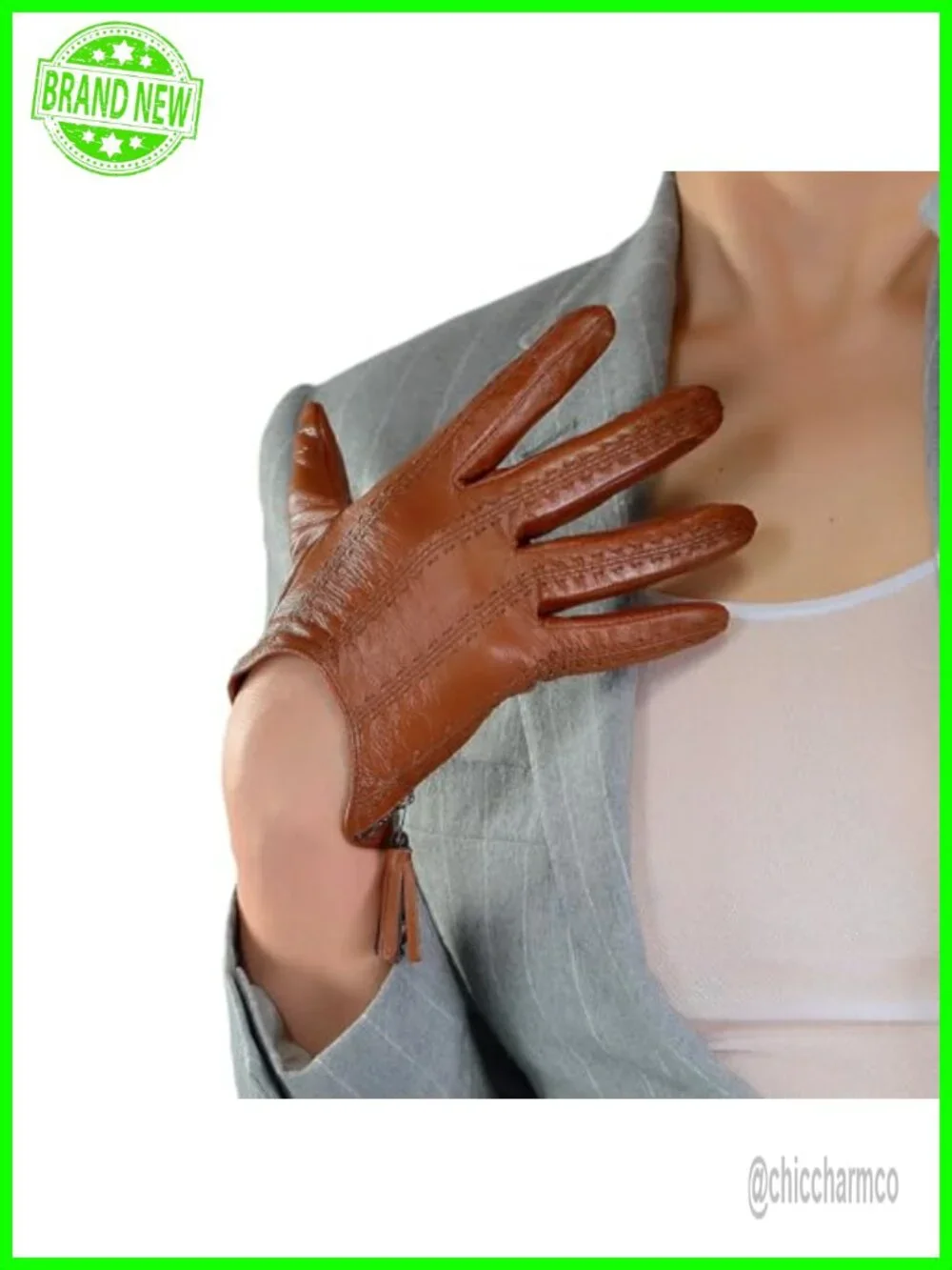 Genuine Goatskin Leather Touchscreen Driving Gloves with Tassel Zipper